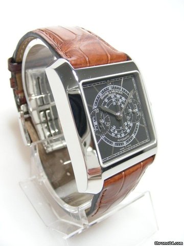 replica Baume & Mercier Hampton Square chronographe steel/acier sur cuir cadran noir/black dial avec triple echelle tachymetrique WATCHES 1 