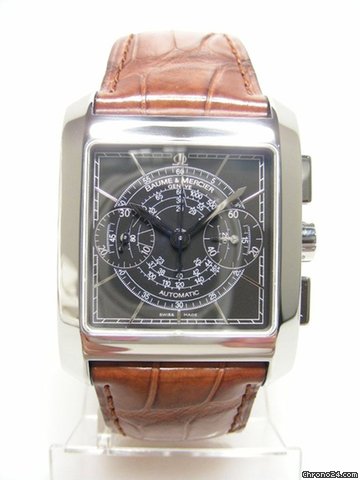 Baume & Mercier Hampton Square chronographe steel/acier sur cuir cadran noir/black dial avec triple echelle tachymetrique