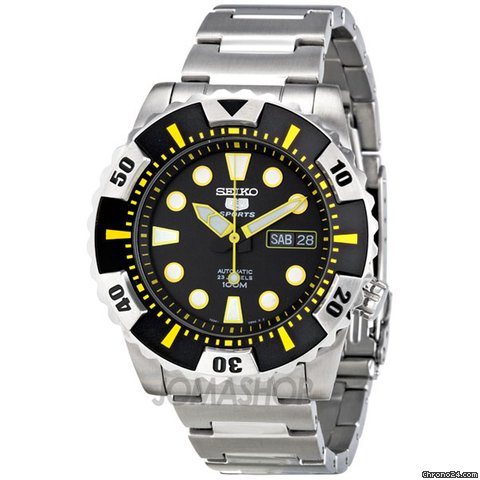 Seiko 5 Black Dial Stainless Steel Mens Watch SNZJ15