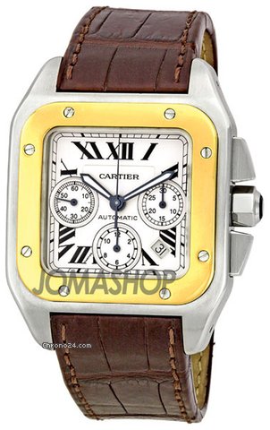 Cartier Santos 100 18kt Yellow Gold and Steel Chronograph XL Mens Watch W20091X7