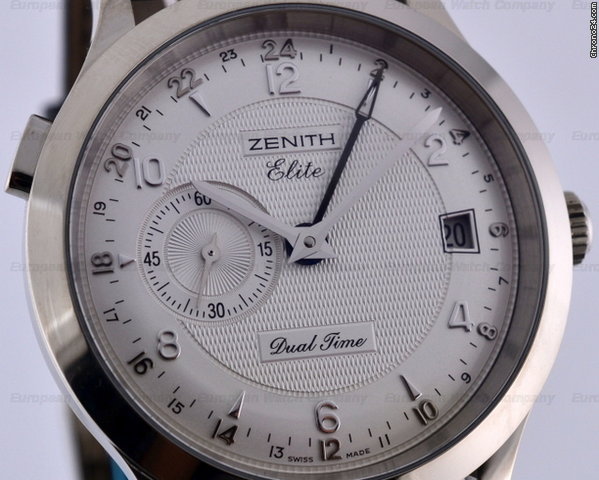 replica Zenith Elite Dual Time  18K White Gold Silver Dial 39MM WATCHES 1 