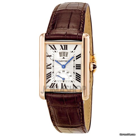 Cartier Tank Louis Silver Dial 18k Rose Gold Brown Leather Mechanical Mens Watch W1560003