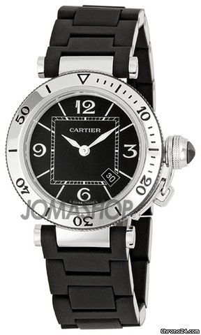 Cartier Steel Pasha Seatimer Black Dial Ladies Watch W3140003