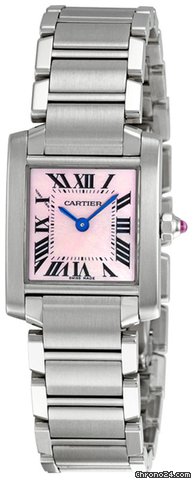 Cartier Tank Francaise Steel Pink Mother-of-Pearl Ladies Watch W51028Q3