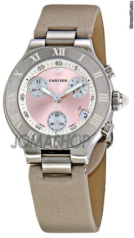 Cartier Chronoscaph Silvered Pink Sunburst Dial Chronograph Ladies Watch W1020012
