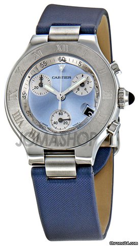Cartier Chronoscaph Silvered Blue Sunburst Dial Chronograph Ladies Watch W1020013