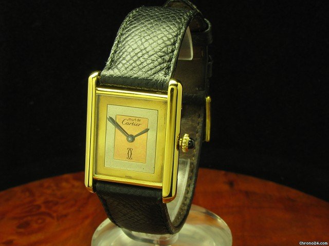 Cartier Tank Argent 925 Silber Vergoldet Handaufzug Damenuhr