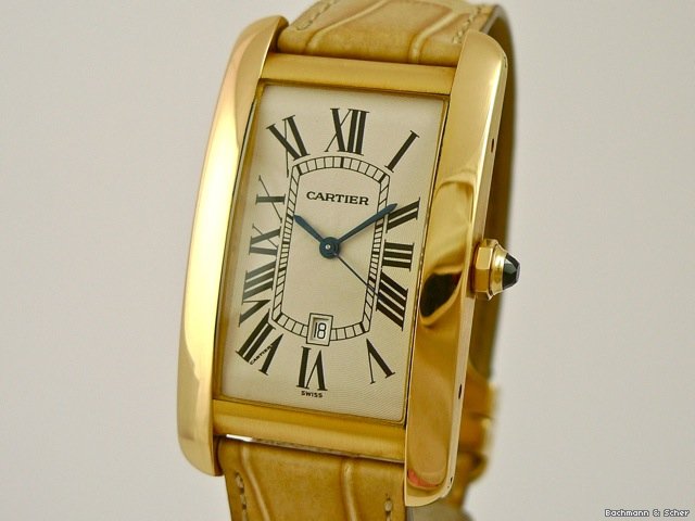 Cartier Tank Americaine, Man Size, Automatic, 18k Yellow Gold