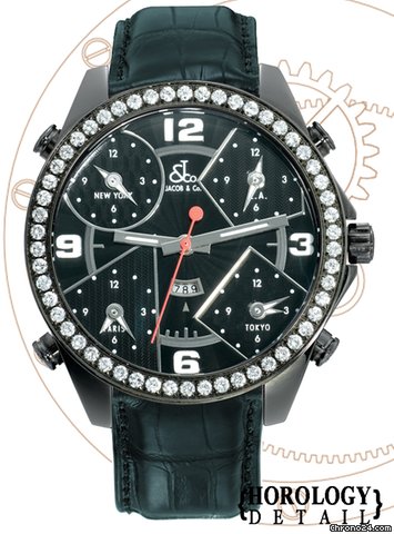 Jacob & Co. 5 Time Zone Black PVD Watch - JC2BC