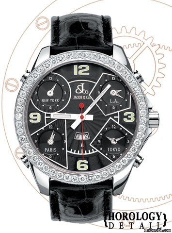 Jacob & Co. 5 Time Zone 47mm Diamond Watch - JC2