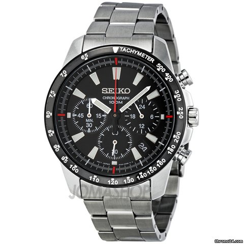 Seiko Chronograph Black Dial Stainless Steel Mens Watch SSB031