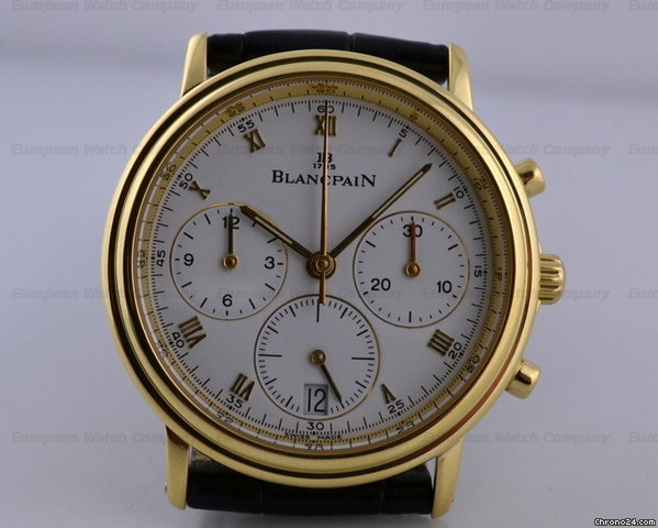 Blancpain Villeret Chronograph 18K Yellow Gold White Roman Dial 34MM