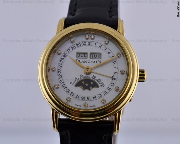 Blancpain Ladies Complete Calendar Moon Diamond MOP 18K  YG/strap