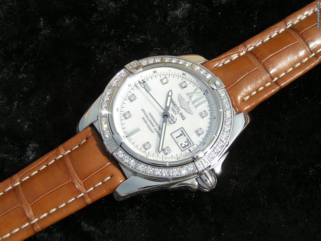 Breitling Cockpit Stahl/Leder Perlmutt Zifferblatt MOP