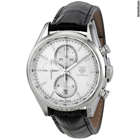 TAG Heuer Carrera Chronograph Silver Dial Automatic Leather Mens Watch CAR2111.FC6266