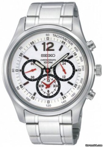 Seiko Chronograph White Dial Stainless Steel Mens Watch SRW007