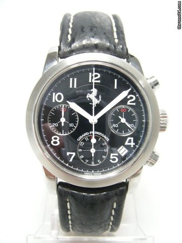 Girard Perregaux Chronographe "Ferrari" steel/acier sur cuir cadran noir/black dial