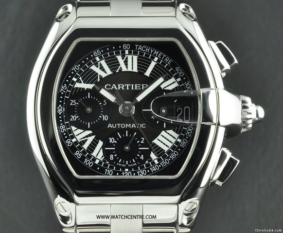 Cartier SS Black Dial Roadster Chronograph XL W62019X6