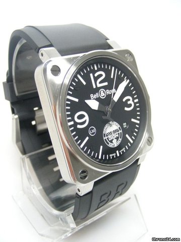 replica Bell & Ross BR03-92 limited edition "GIGN" 200 pieces steel and rubber/acier sur cuir cadran noir/black dial WATCHES 1 
