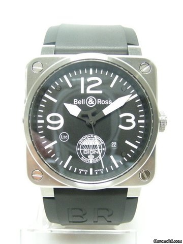 Bell & Ross BR03-92 limited edition "GIGN" 200 pieces steel and rubber/acier sur cuir cadran noir/black dial
