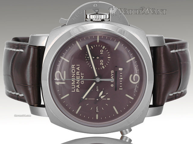 Panerai PAM 311 - Luminor 1950 8 Days Chronograph Monopusher GMT - 44mm Titanium & Chocolate Brown Dial - Pre-Owned As New in Virtually Unworn Condition