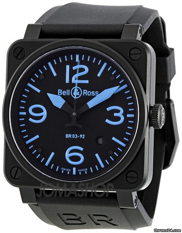 Bell & Ross Instrument Black and Blue Dial Automatic 42MM Mens Watch BR-03-92-BLUE
