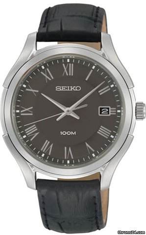 Seiko Anthracite Black Leather Strap Mens Watch SGEF73