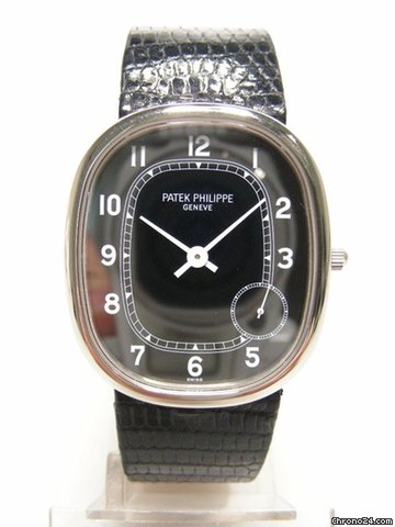 Patek Philippe Ellipse big size auto or blanc/white gold cadran noir chiffre arabe trotteuse o 4h