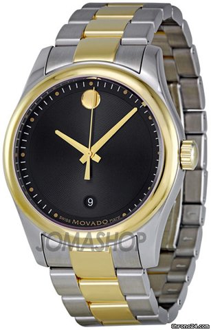 Movado Sportivo Black Dial Two Tone Stainless Steel Mens Watch 0606483