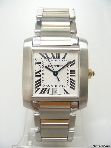 Cartier Tank Fran?aise big size/grande taille steel and gold/or et acier cadran silver dial