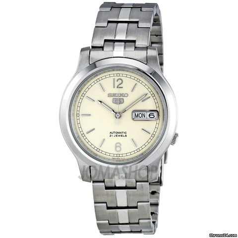 Seiko 5 Ivory Dial Stainless Steel Automatic Mens Watch SNK797