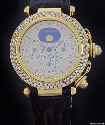 Cartier Yellow Gold Pasha Perpetual Calendar Diamond Watch