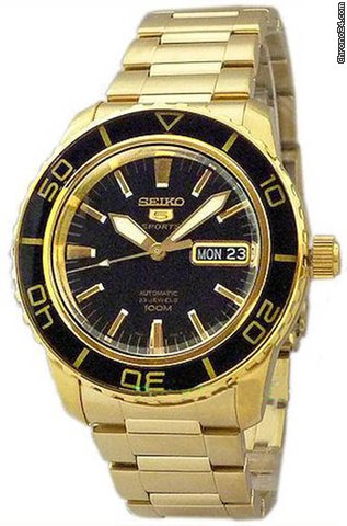 Seiko 5 Automatic Black Dial Gold-tone Stainless Steel Mens Watch SNZH60