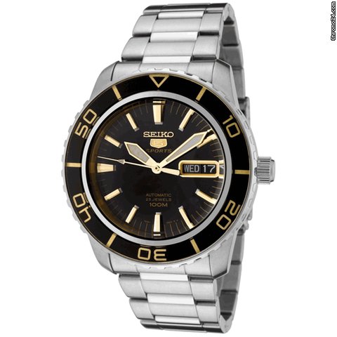 Seiko 5 Black Dial Stainless Steel Automatic Mens Watch SNZH57