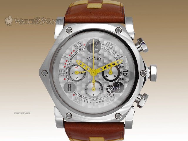 B.R.M SCR-48 GT Chronograph Ref. SCR-48-GT-BOU-AJ - 48mm Piston Shaped Stainless Steel Case - Silver Carbon Fiber Dial - Yellow Hands - BNIB - Brand New WATCHES 2