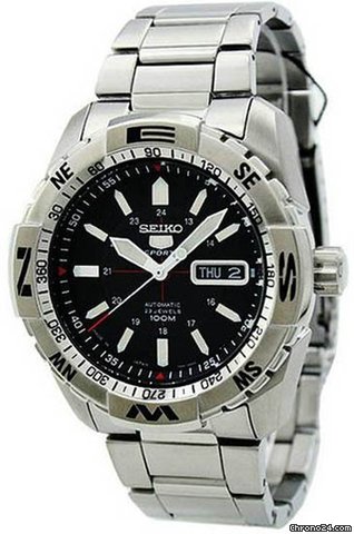Seiko Sports 5 Black Dial Stainless Steel Mens Watch SNZJ05