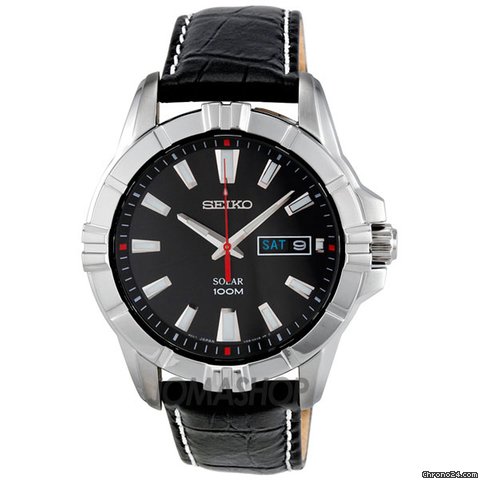 Seiko Solar Black Dial Black Leather Mens Watch SNE161P2