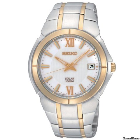 Seiko Solar Stainless and Gold-plated Steel Mens Watch SNE088