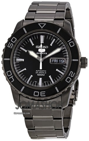 Seiko 5 Black Dial Black Stainless Steel Automatic Mens Watch SNZH59