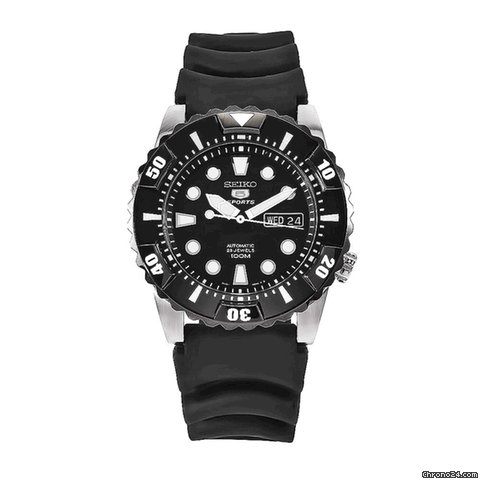 Seiko 5 Black Dial Black Rubber Automatic Mens Watch SNZJ19K2