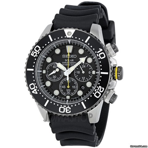 Seiko Solar Diver Black Dial Chronograph Rubber Strap Mens Watch SSC021