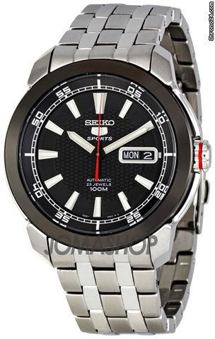 Seiko 5 Sports Black Dial Stainless Steel Automatic Mens Watch SNZH65