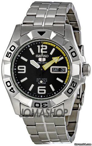 Seiko 5 Sport Black Yellow Rim Dial Stainless Steel Automatic Mens Watch SNZH95