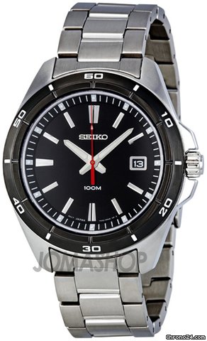 Seiko Stainless Steel Black Dial Quartz Mens Watch SGEE91