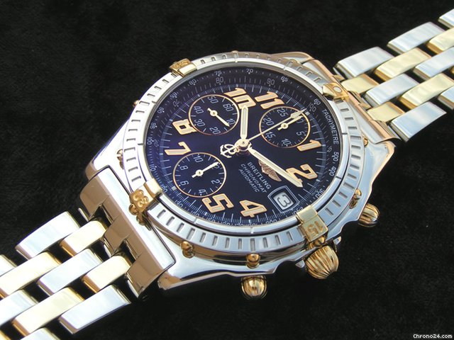 Breitling Chrono Vitesse Stahl/Gold mit Pilotarmband schwarz