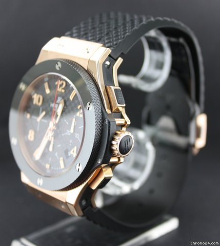 replica Hublot Big Bang Pink gold black ceramic bezel & rubber strap 44mm WATCHES 1 