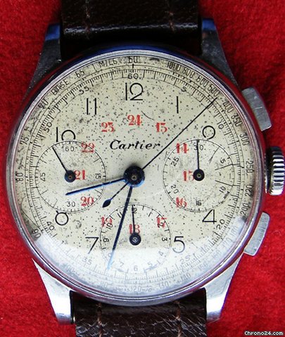 Cartier : CHRONOGRAPH - MILITARY - 3 REGISTERS : VERY RARE - 1937c