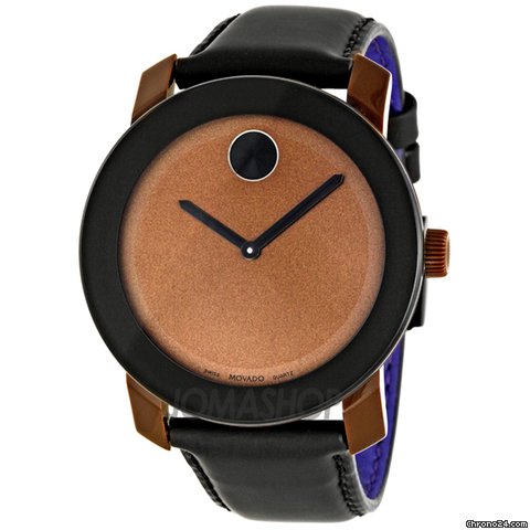 Movado Bold Brown Dial Black Leather Unisex Watch 3600090