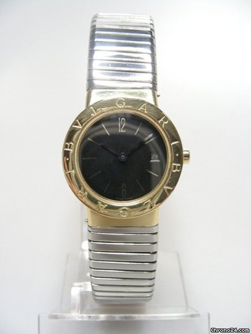 Bulgari Tubogas taille medium size steel and gold/or et acier cadran noir/black dial