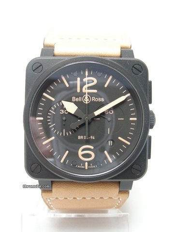 Bell & Ross Aviation BR03-94S chronographe "Military" PVD steel/acier sur cuir cadran noir/black dial